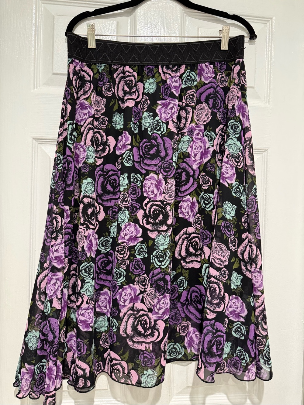 LuLaRoe Black Skirt with Purple & Mint Floral Print